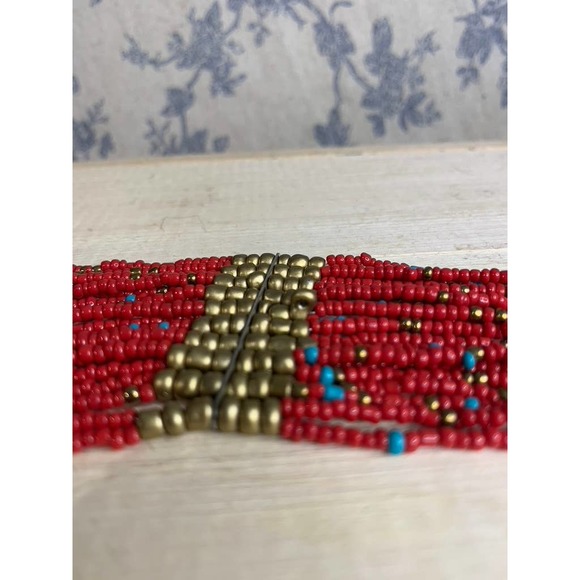 Vintage Red Beaded Necklace with Turquoise and Bronze beads - Picture 5 of 5